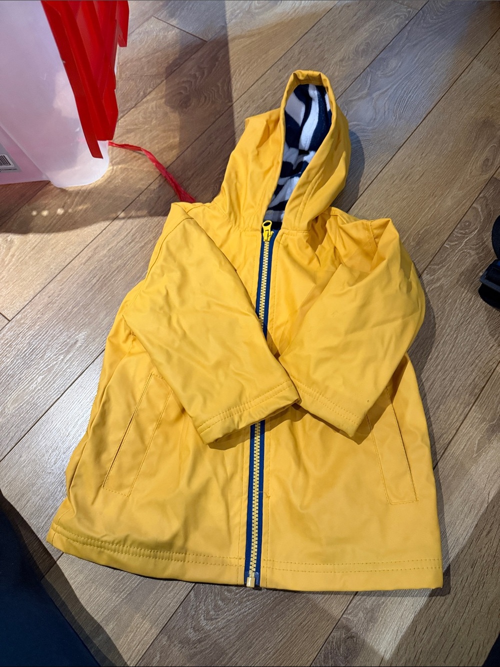 Hatley Bright Yellow Hooded Kids Raincoat with Navy Stripe Lining